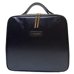 Lancome Paris Black Patent Leather Vanity Makeup Cosmetic Travel Bag Organizer
